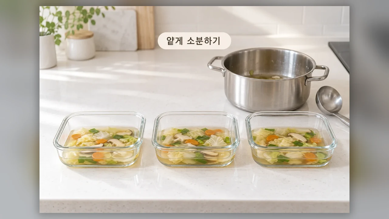 얕은 용기에 나눠 담는 순서 - 남은 국, 얕게 나눠 담아 제때 냉장 보관하기