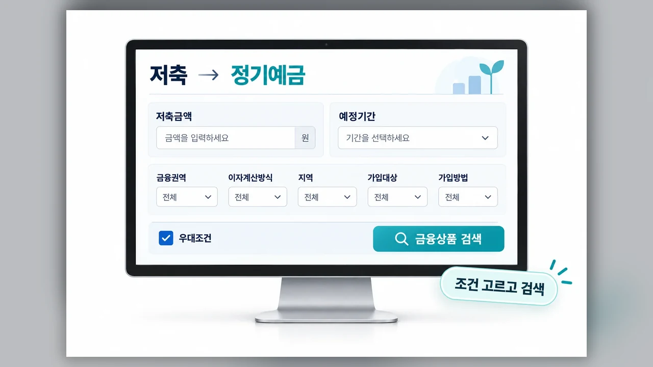 금융상품 한눈에에서 조건별로 찾는 순서 - 정기예금 우대금리, 검색 필터와 실제 적용 조건 구분하기