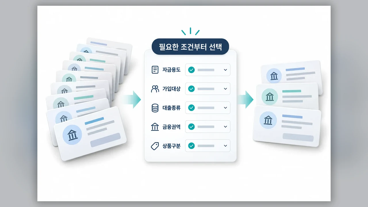 검색 조건을 좁히는 순서 - 개인사업자 대출금리 비교공시, 조건에 맞는 상품 찾는 순서