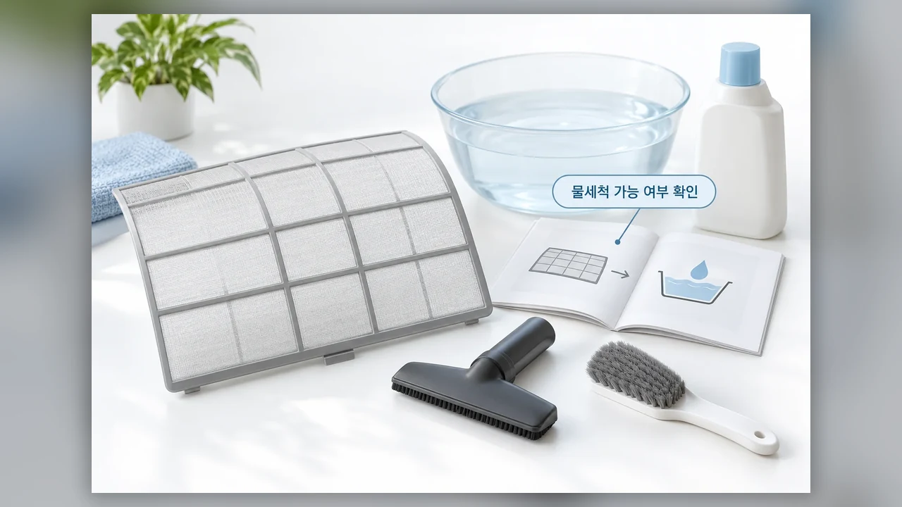 물세척 여부에 따라 달라지는 청소 - 에어컨 사용을 마친 뒤, 필터는 어떤 순서로 청소할까요?