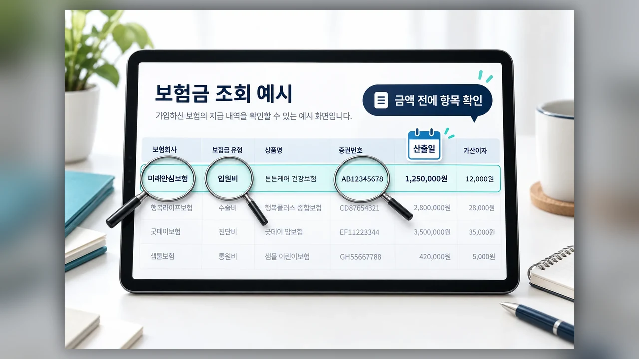 조회 결과에서 먼저 비교할 항목 - 내보험찾아줌에서 숨은 보험금 조회 후 청구하는 순서