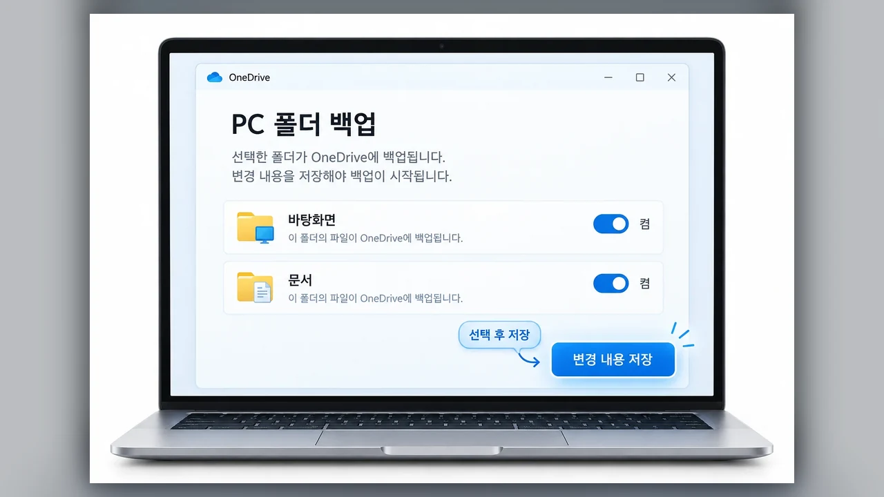바탕화면과 문서 폴더 백업 시작 순서 - 원드라이브 바탕화면·문서 백업, 설정부터 완료 확인까지
