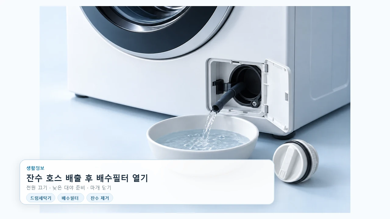 드럼세탁기 배수필터 열기 전, 잔수부터 빼는 순서