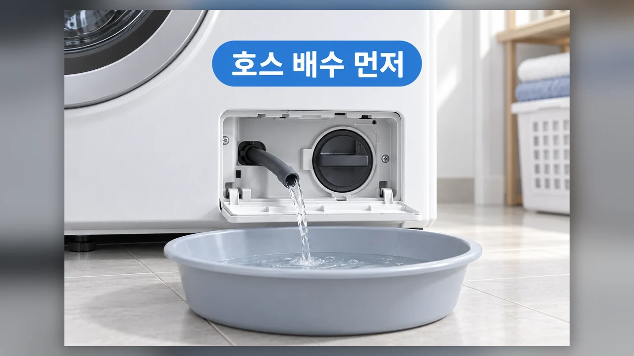 잔수를 뺀 뒤 필터 여는 순서 - 드럼세탁기 배수필터 열기 전, 잔수부터 빼는 순서