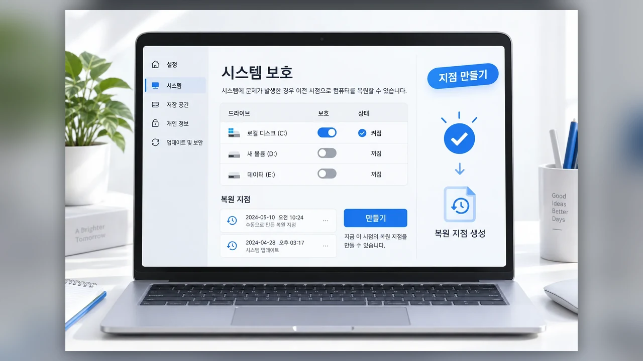 내 PC에서 확인하고 만드는 방법 - 윈도우 11, 원하는 날짜로 되돌릴 수 있을까요? 복원 지점 확인법